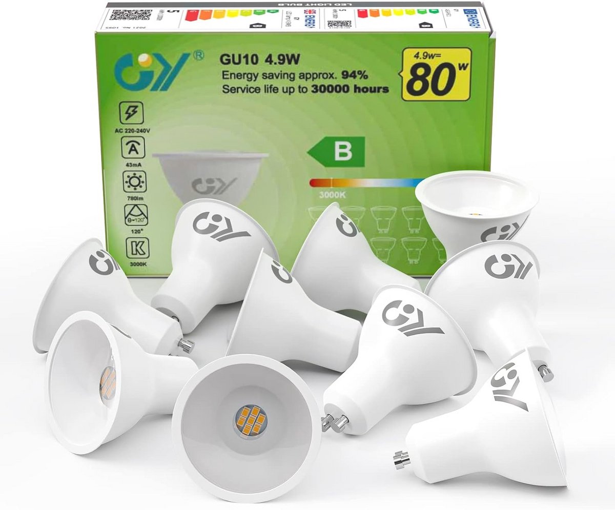 GU10 LED Lamp 4,9W 780 Lumen 3000K - Niet Dimbaar - Energiezuinig - 10 Stuks