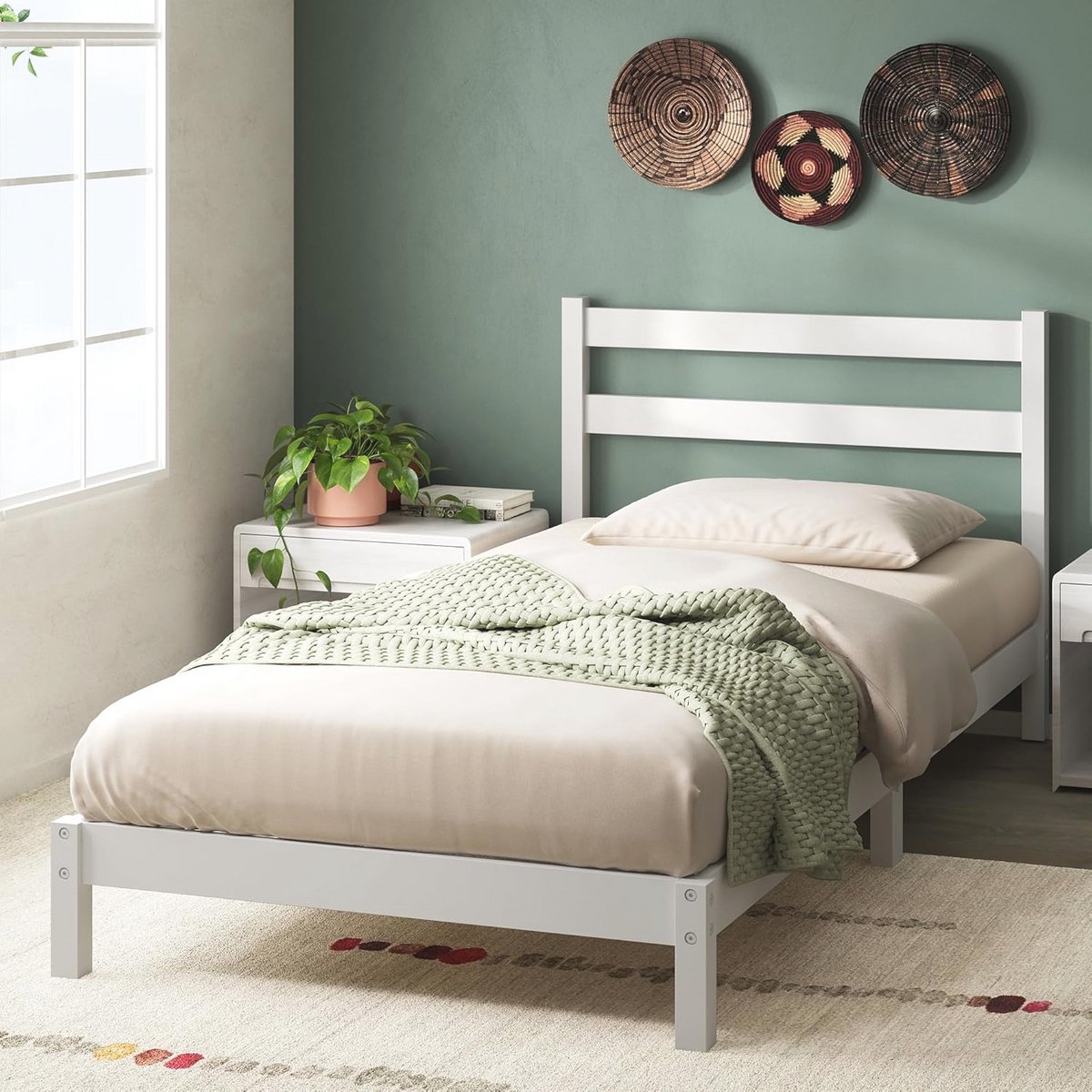 Bedframe 80 x 190 cm – Duurzaam Bamboe – 20 cm hoog met Hoofdeinde – Wit