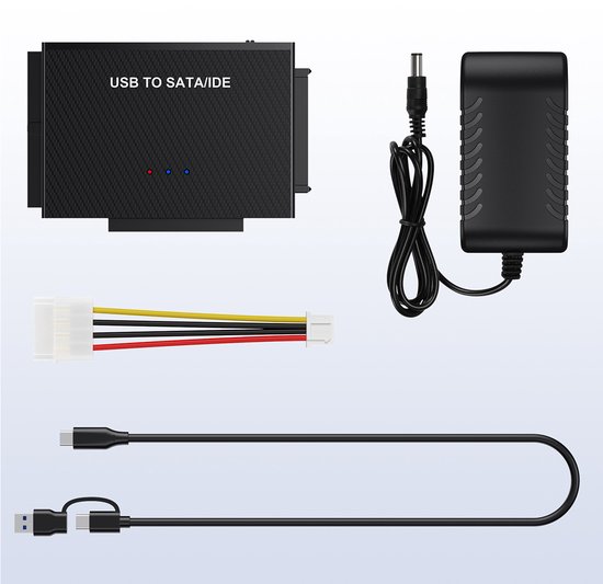 baolongking USB IDE- of SATA-adapter, USB 3.0 harde schijf adapter universeel voor 2,5/3,5 inch SATA HDD/SSD & IDE HDD, inclusief 12V 2A voedingsadapter en USB 3.0-kabel