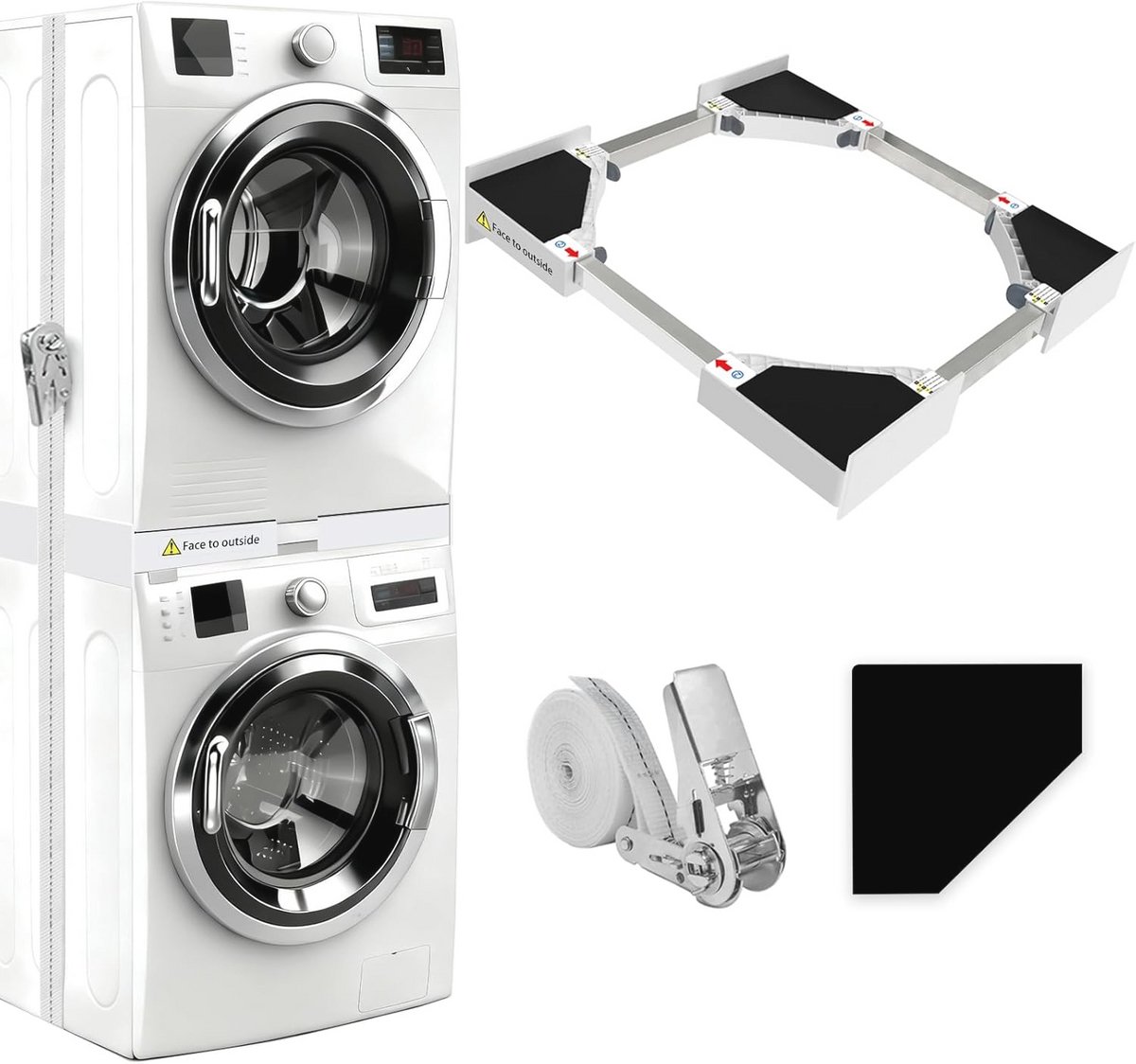 Universele stapelset voor wasmachine en droger - Verstelbaar tussenframe 46-66 cm