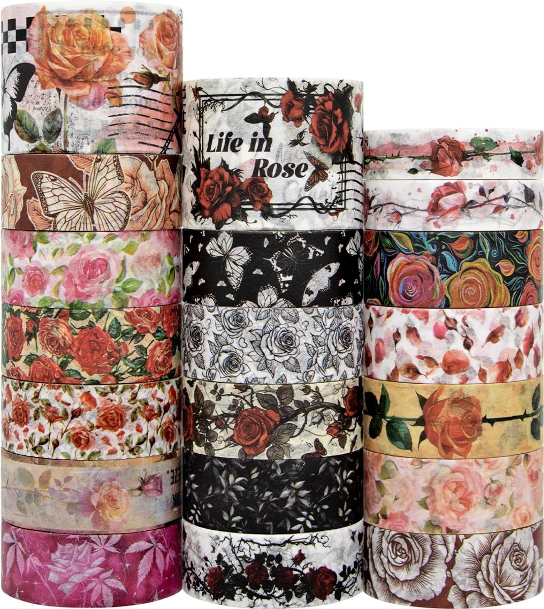 IMPERATORIS® 20 rollen Washi-Tape Bullet/Junk Journal - Stickers Volwassenen - Plakband - 2 rollen van 30 mm - 16 rollen van 15 mm - 2 rollen van 10mm -Washi Tape - Decoratieve afplaktape