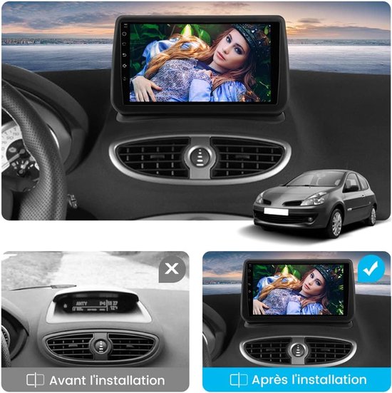 Autoradio-4 + 64G Auto Stereo voor Renault Clio 3 2005-2014 met CarPlay Android Auto GPS Navigatie Android 15 9in Touchscreen Auto Radio met Bluetooth Wifi FM SWC Spiegel Link + AHD Backup Camera