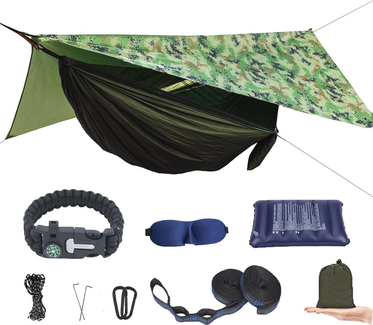 Draagbare Camping Hangmat met Klamboe en Regenbescherming - Ideaal voor Buitenavonturen