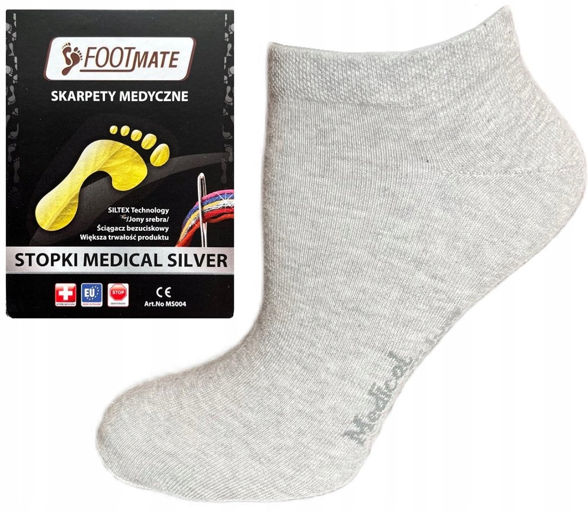 FootMate Medical Zilveren Sok Antibacterieel en schimmelwerend Grijs