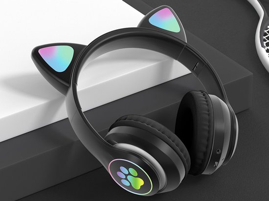 Draadloze Bluetooth Koptelefoon met FM, MP3 & LED Kattenoren–bluetooth koptelefoon–bluetooth headset– Draadloze Koptelefoon voor Kinderen–Led Verlichting –Katten Oortjes–zwart–55640