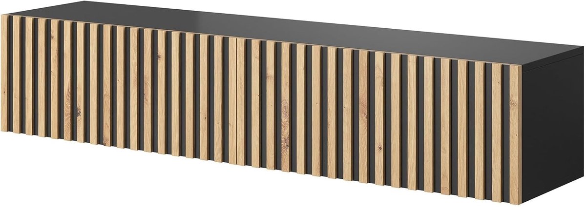 Telire Hangende TV-kast 140 cm Zwart – Modern Lowboard met Gelamineerd Front, Minimalistisch Design, Extra Opbergruimte, Muurbevestiging – Altameubel