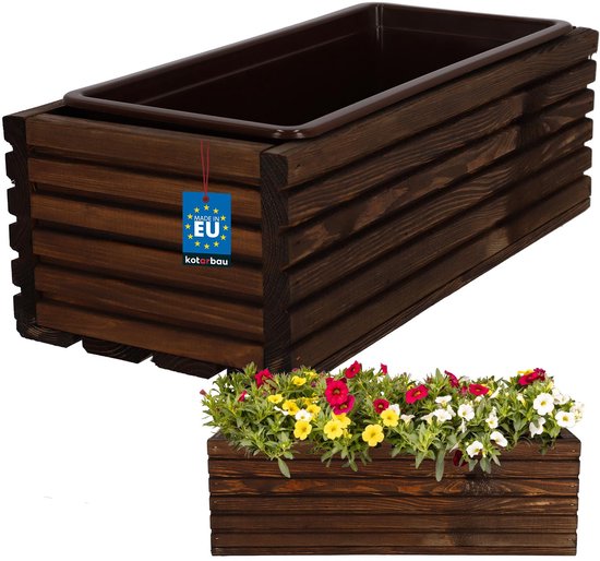 KOTARBAU - Houten Plantenbak - 44cm - Inclusief Wkład - Bruin