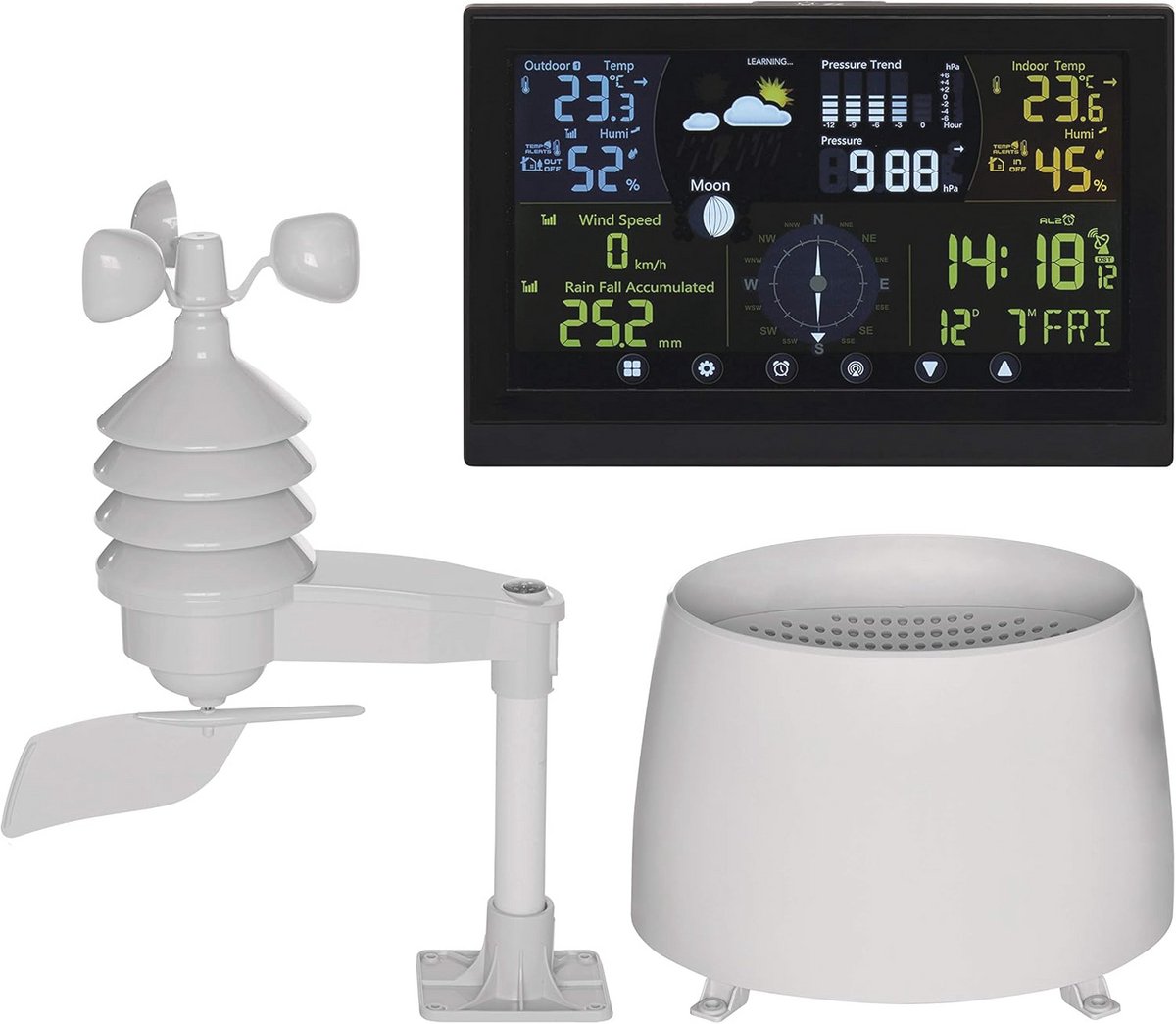 Professioneel Draadloos Weerstation met Buitensensor - Touchscreen, Wind- en Regenmeter - Weersvoorspelling en Temperatuurmetingen