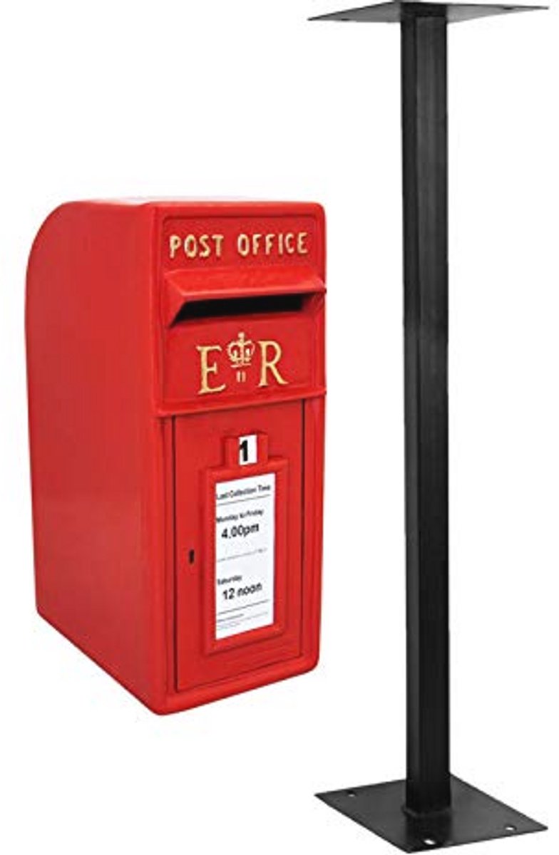 Afsluitbare Rood Engelse Brievenbus met Paal - Waterbestendig en 5 kg Capaciteit 24x37x57 cm