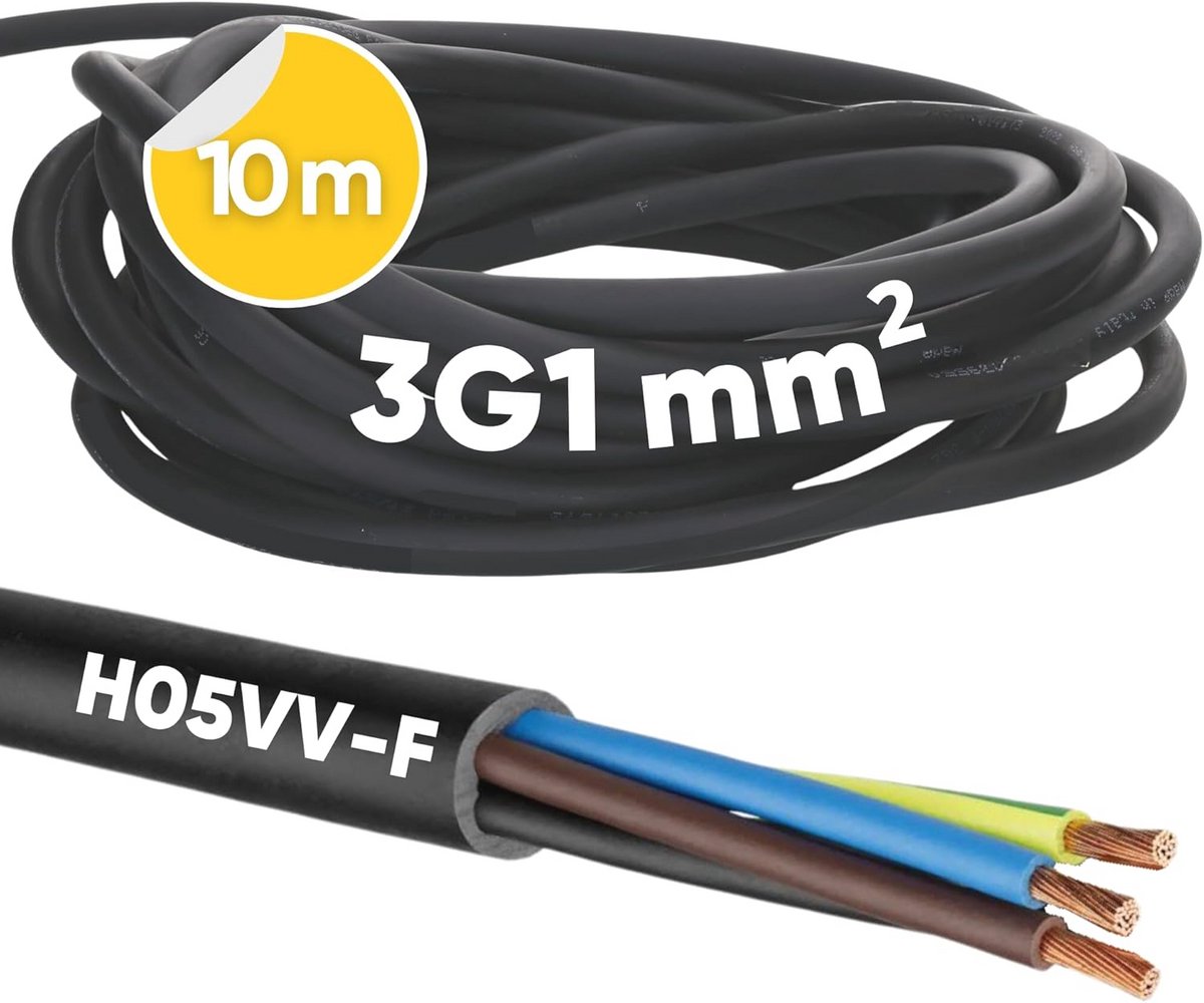 Slangkabel H05VV-F 3 x 1 mm² voor binnengebruik - Flexibele elektrische kabel voor lampen en apparaten