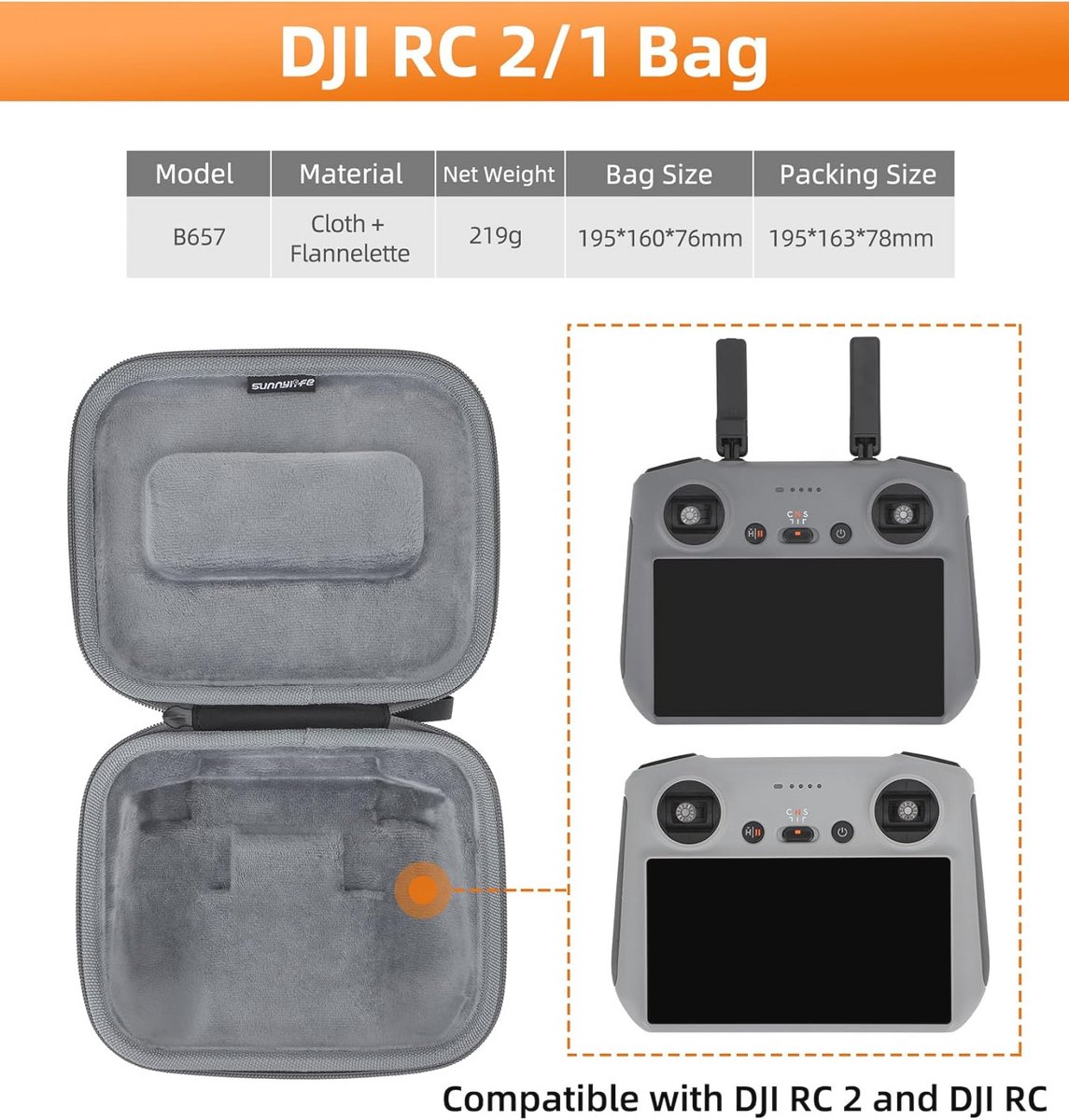 Geschikt voor Opbergtas voor DJI Air 3 RC2 RC-N2, transporttas voor drone, beschermhoes voor afstandsbediening, accessoires, drones, koffer,zwart – foto 6