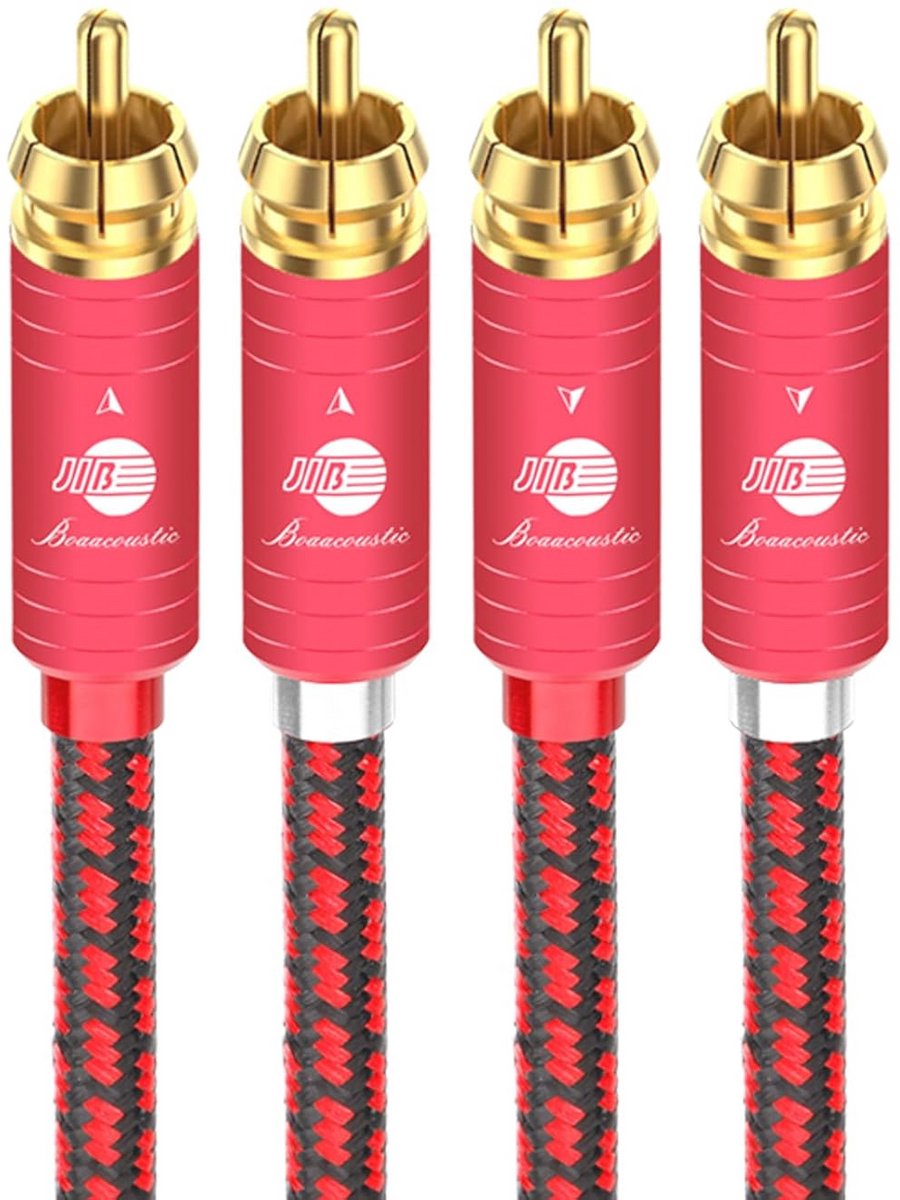 Audiofiele RCA-kabel 2 x 2 met vergulde verbindingen - 1 m stereo-audiokabel voor versterker, cd, hifi en Blu-ray