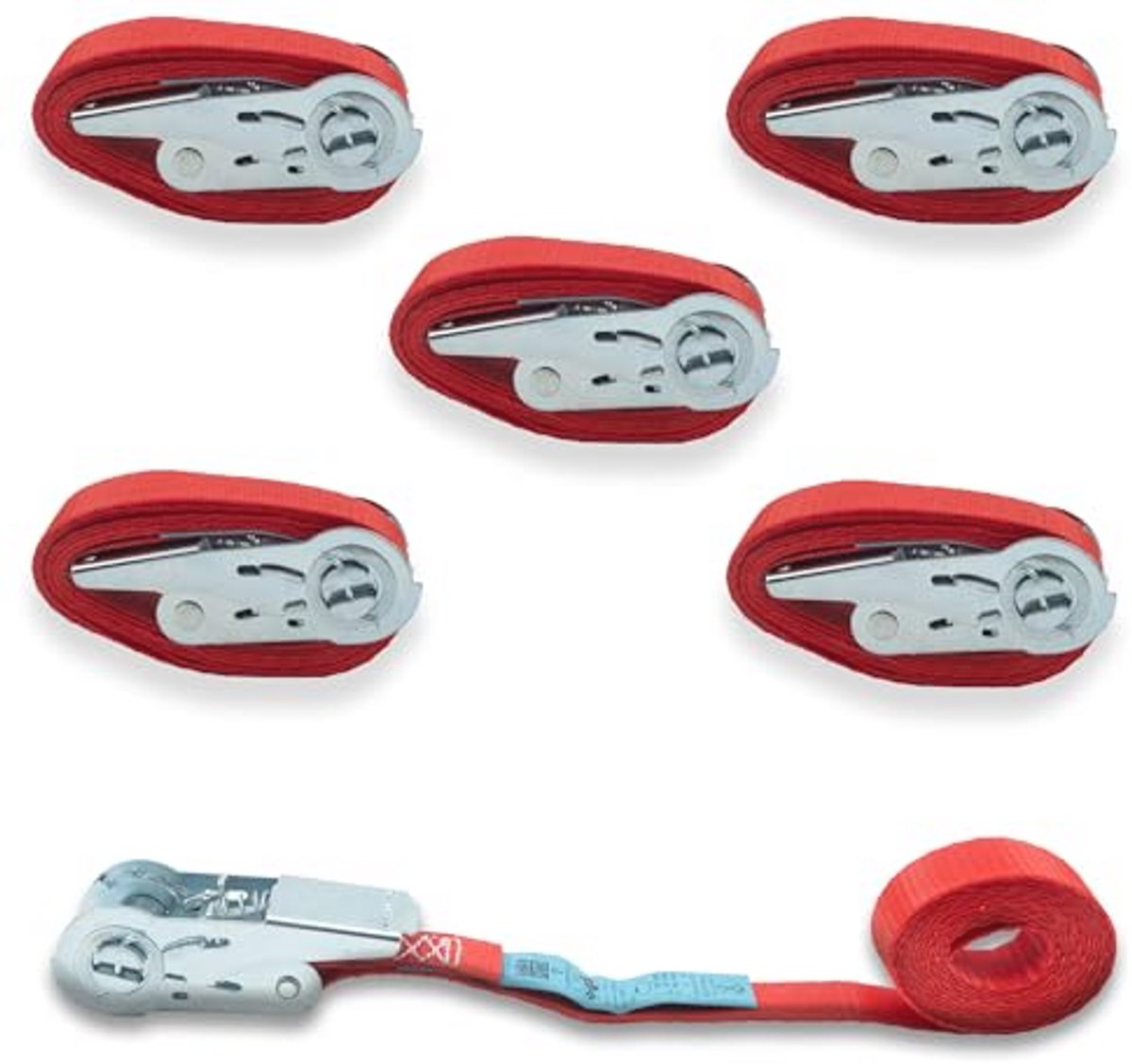 Spanbanden 700 kg - 5-delige set, 25 mm x 4 m, Rood