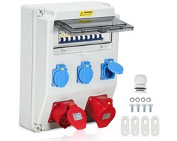 Krachtstroom Stroomverdeler 400V - 16A met 3x 230V geaarde Stopcontacten voor Bouwplaatsen