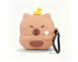 Namajunas - Case geschikt voor Apple AirPods 1 / AirPods 2 hoesje - Hoesje Geschikt voor AirPods 1/2 Hoesje Siliconen Case - optimale bescherming - Valbescherming - Capibara Hoesje Siliconen Case - Met karabijnhaak - Capybara