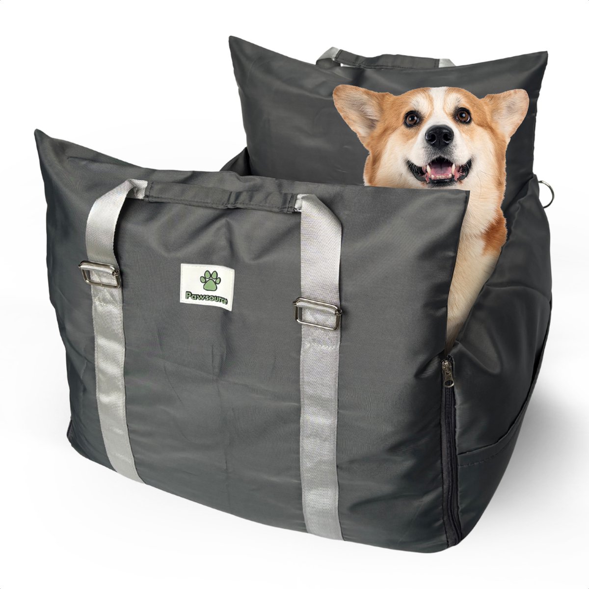 Pawsource Autostoel Hond – Grijs – Hondenmand – Wasbaar – Antislip – Waterbestendig – Incl. Autogordel - M