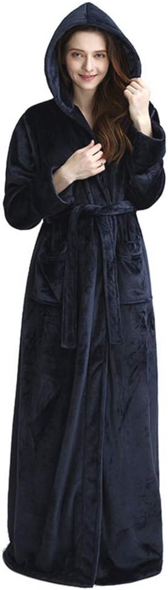 Unisex lange flanellen badjas met capuchon - zachte winter ochtendjas