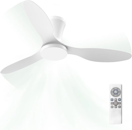 107 cm plafondventilator wit met dimbaar LED-licht, stille DC-motor, omkeerbaar, afstandsbediening
