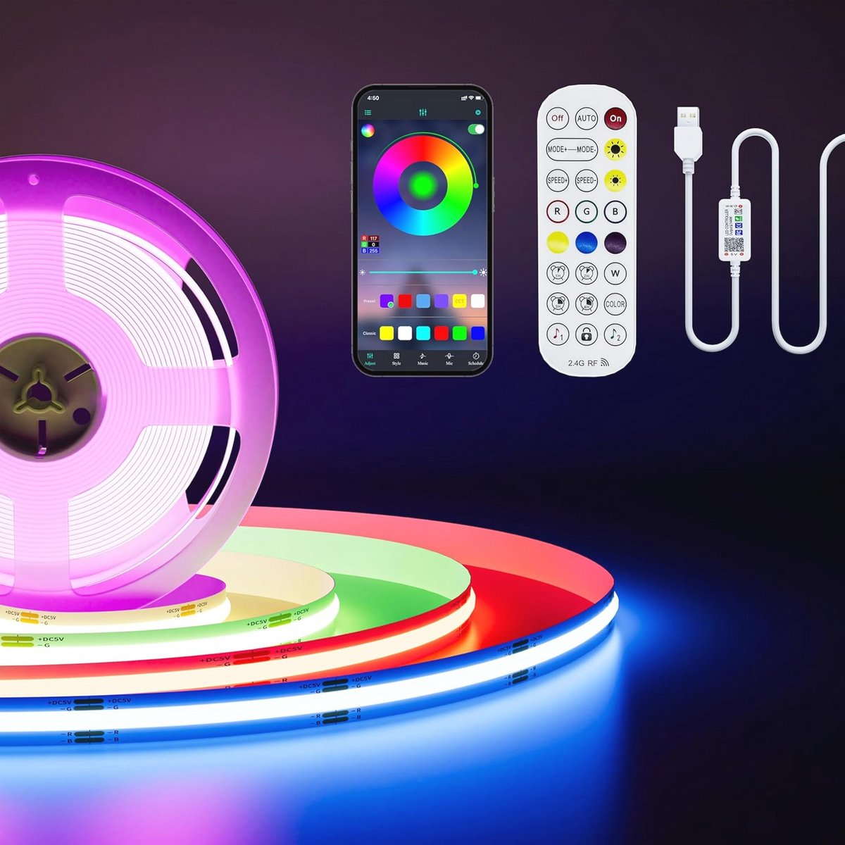 Dimbare RGB LED-strip met Bluetooth en Muziekmodus - Flexibele 2m USB LED Strip voor Feestdecoratie