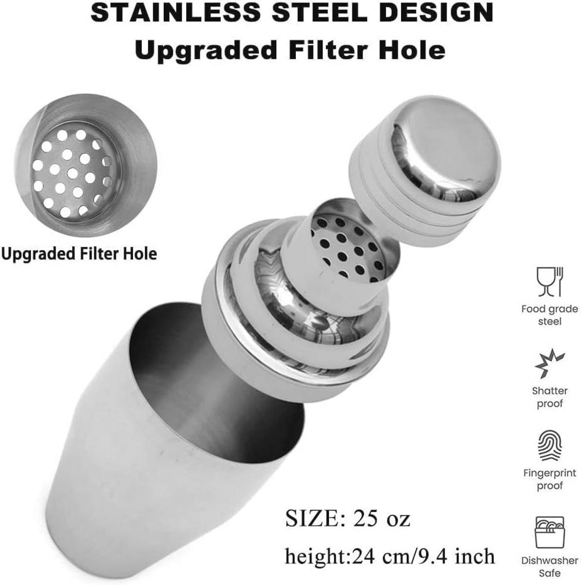 Cocktailshaker 750 ml roestvrij staal voor perfect cocktails maken