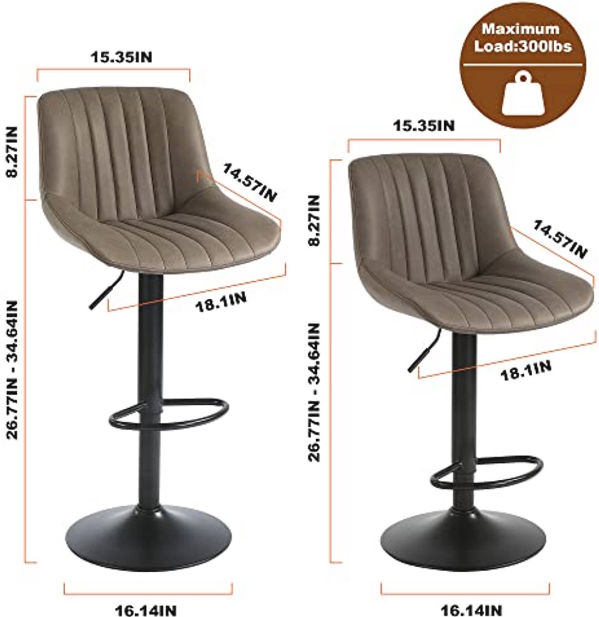 Draaibare Hoge Barkrukken Set - Verstelbare Barkruk met Rugleuning - Modern PU-leer Design