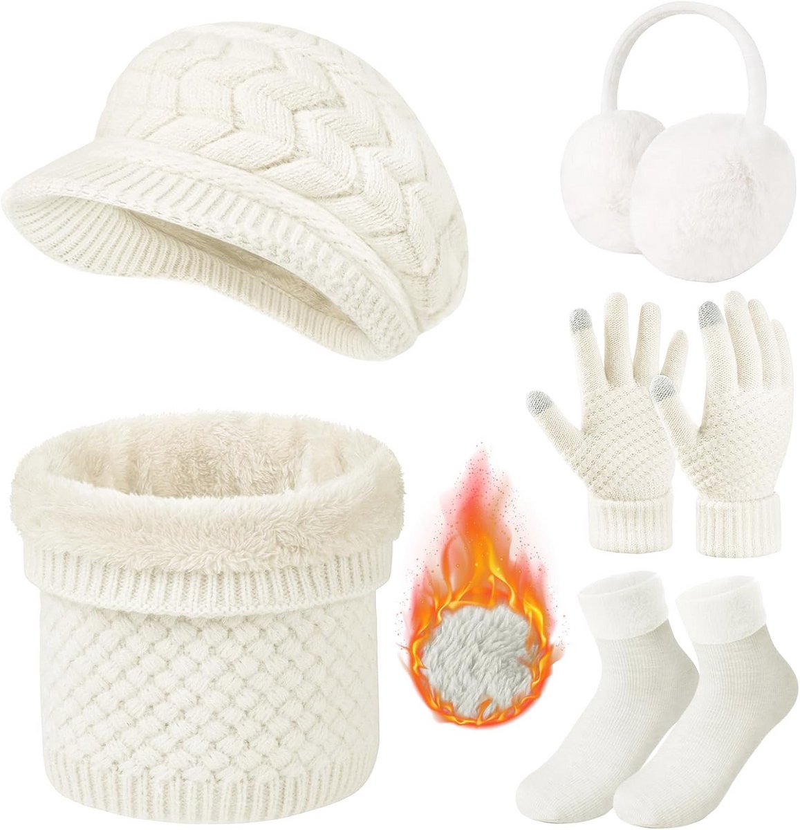 Winterset voor dames met muts, sjaal, handschoenen en sokken - 5-delige set voor koude weersomstandigheden