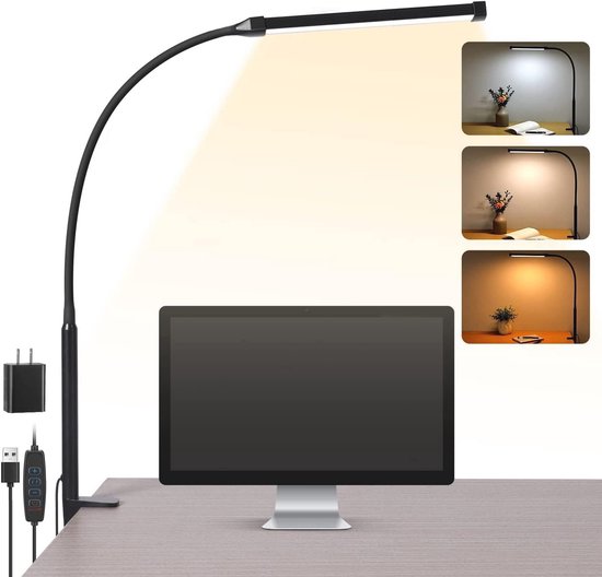 Bureaulamp Met Clip En Zwenkarm – 3 Kleurtemperaturen, Dimbaar, Opvouwbaar, Ideaal Voor Nagelstyling, Tatoeage, Lezen En Werk