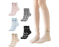 LIXIN Fashion Sokken - Nieuwe Stijl Kitten - 5 Paar - Maat 36-40 - Novelty Animal Socks - Dames sokken - Kleurrijke sokken met schattige kat - Casual katoenen sokken - Tieners - Vrouwen - Volwassenen - Leuk Sokken