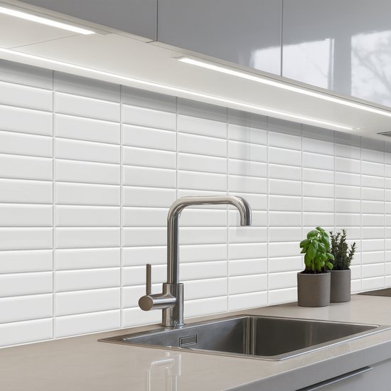 Keuken achterwand 200x80 cm - Spatscherm zelfklevend Metro - Tegels - Wit - Muurbeschermer - Spatwand fornuis