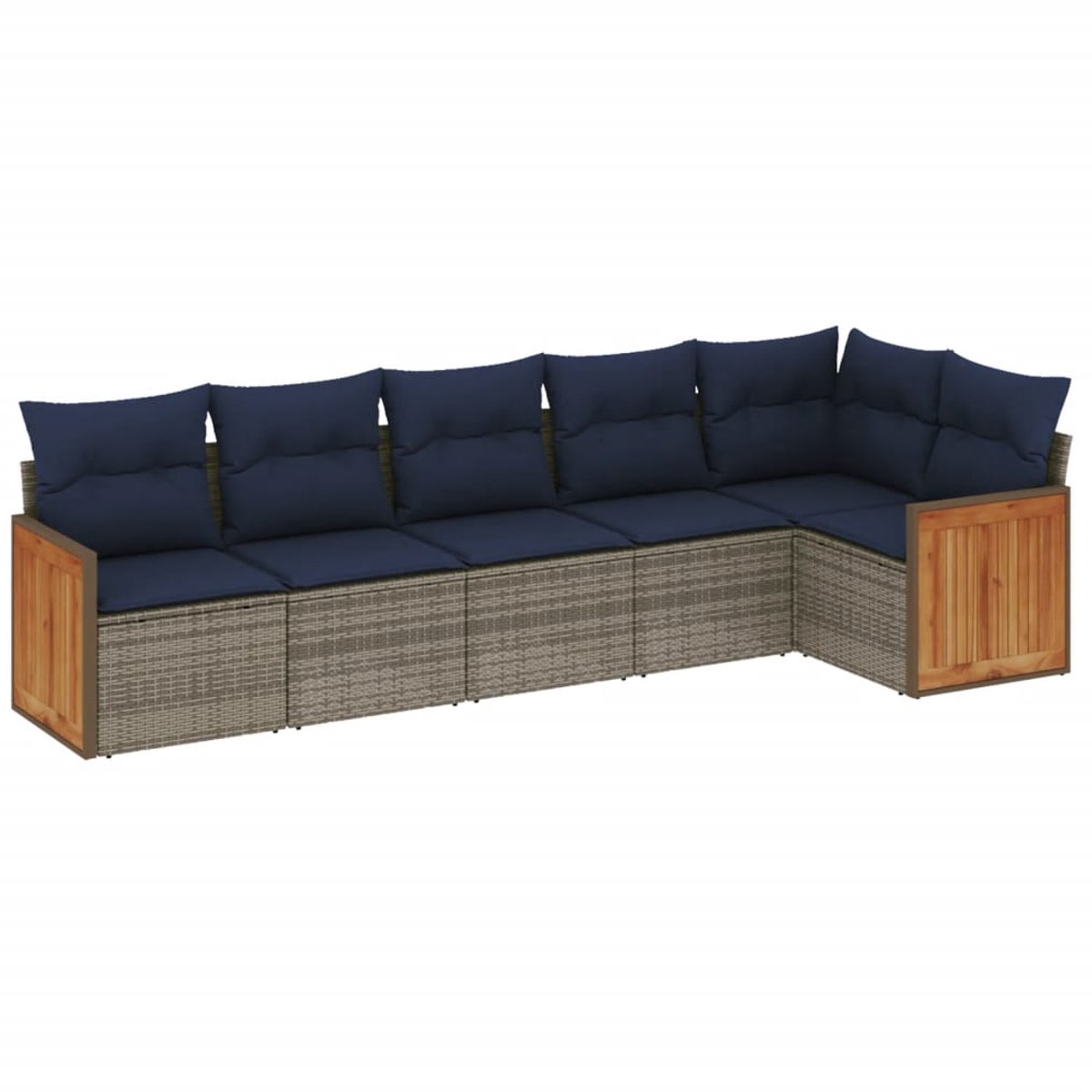 vidaXL - 6-delige - tuinbankset - met - kussens, - grijs - polyrotan