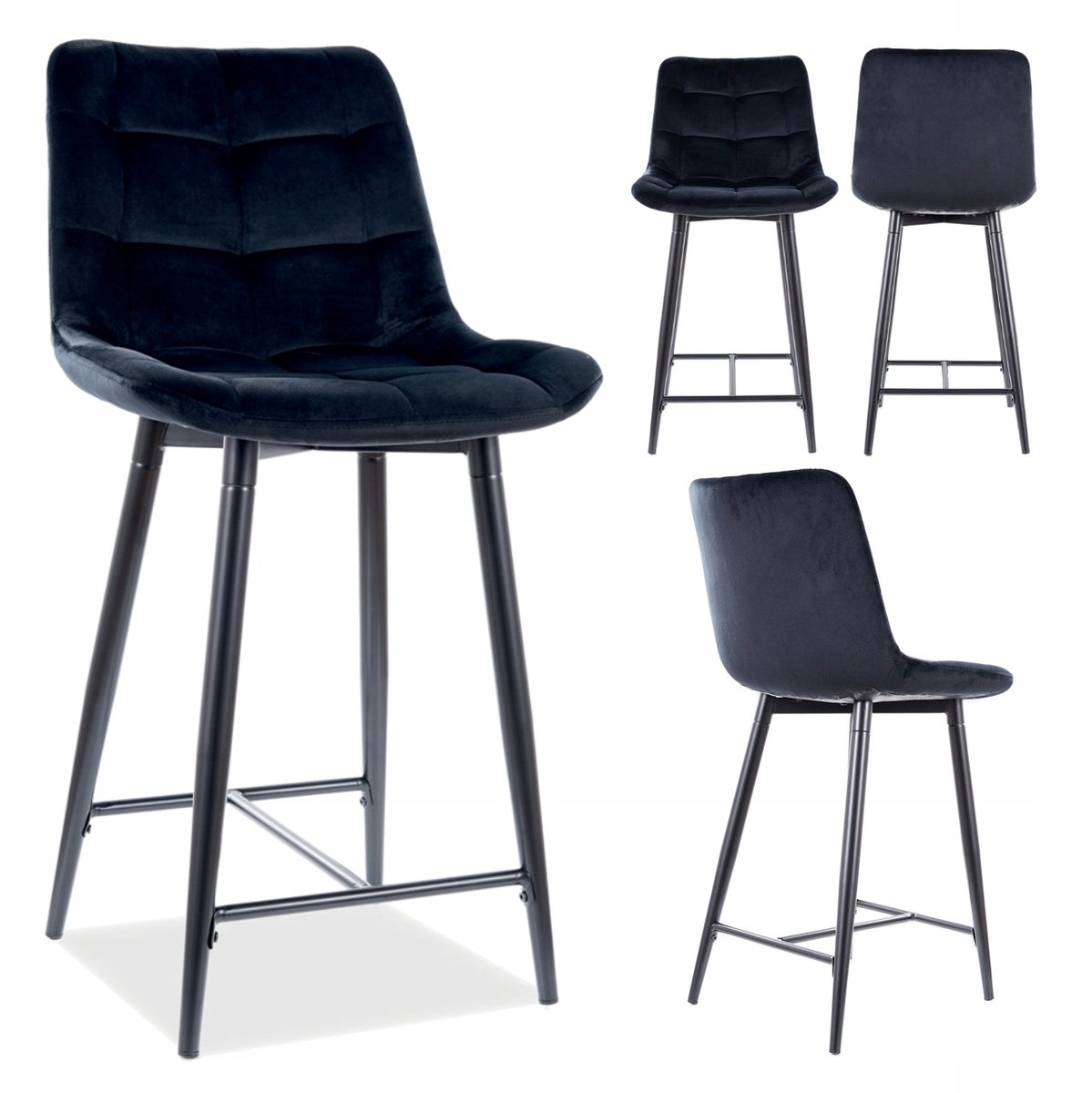 Velours Keukenbarkruk Chic H-2 Zwart met Rugleuning
