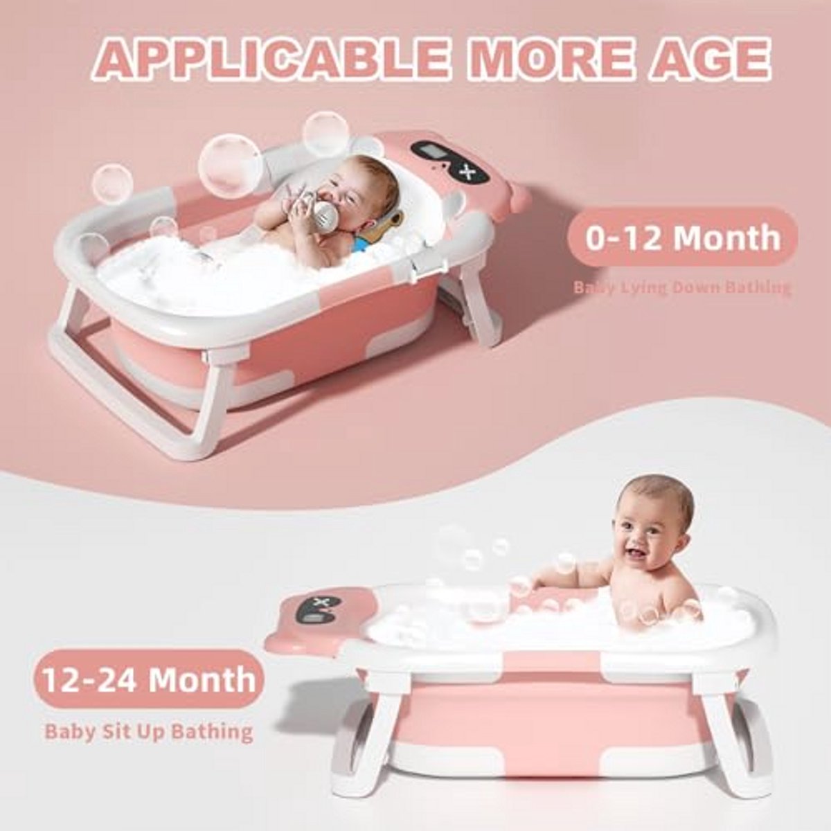 Opvouwbare babybadkuip met temperatuurmonitor en antislipvoeten voor newborns en peuters thumbnail 3