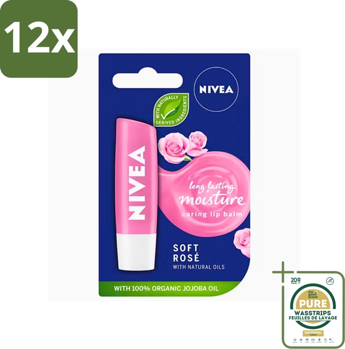 Nivea - Lippenbalsem - Soft Rose - Natuurlijke Olie - 5,5 g - Voordeelverpakking - 12 stuks - Hydraterende lippenbalsem - Natuurlijke lippenbalsem
