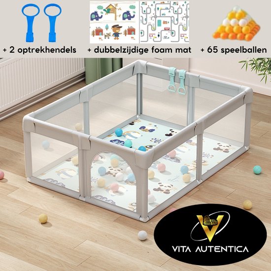 Parc pour bébé - Parc pour enfants - Parc pour Bébé - 120 x 120 x 68 cm - Tapis de jeu double face en mousse - 65 balles - 2 poignées - Fermeture éclair