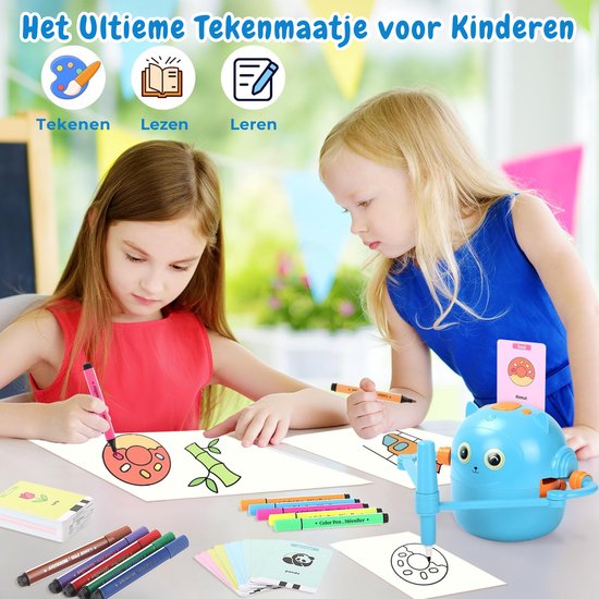Robot de Dessin pour Enfants avec 100 Cartes pour Apprendre et S'amuser, Rose
