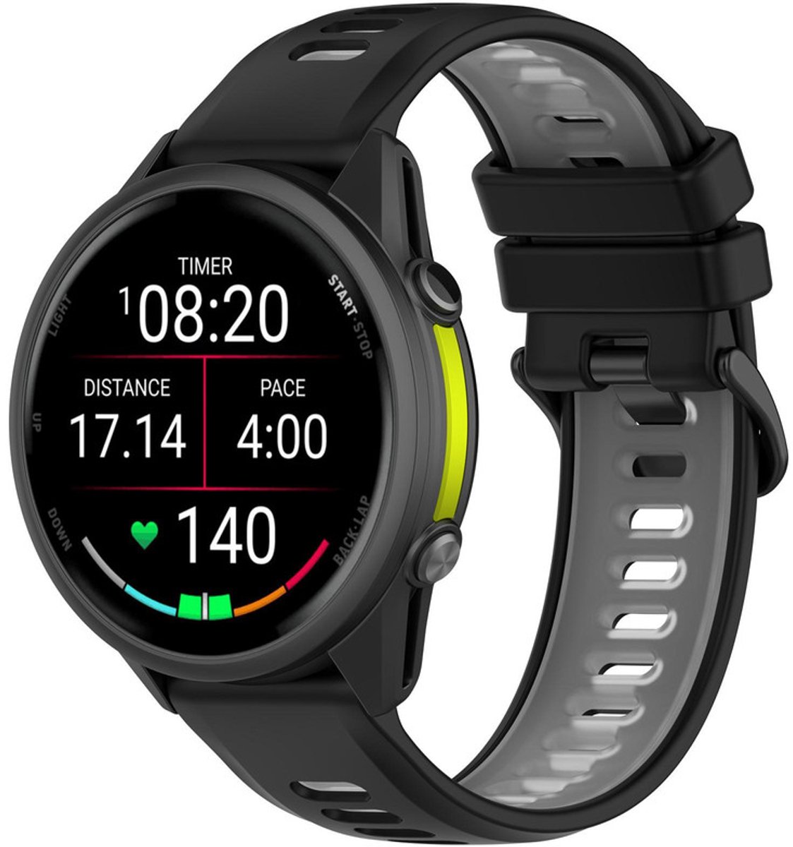 Siliconen bandje - geschikt voor Garmin Forerunner 935 / 945 / 955 / 965 / 745 / 970 - zwart grijs