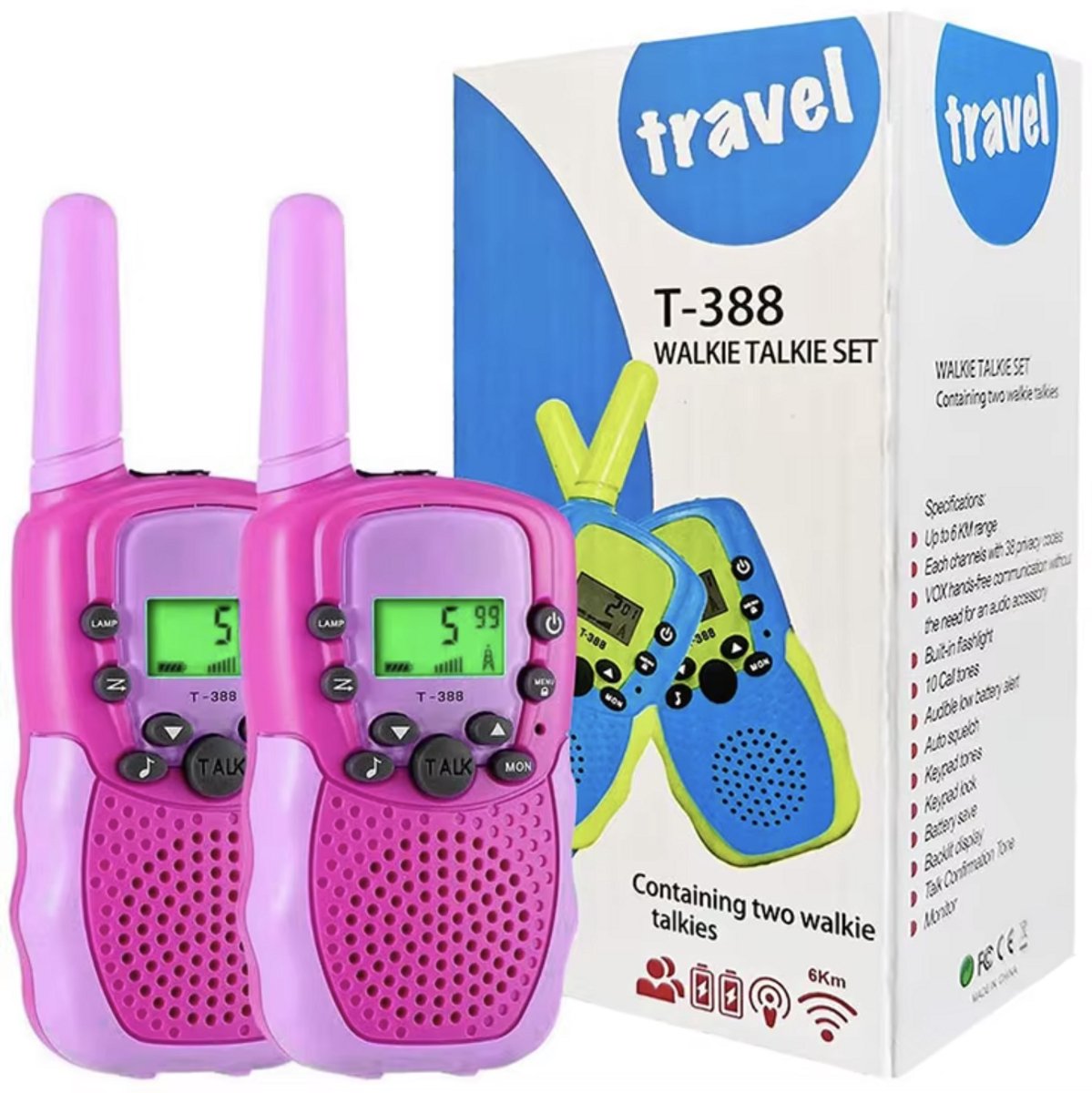 Playos® - Walkie Talkie - Roze - tot 3 km - met Zaklamp - Rollenspel Speelgoed - Buiten Speelgoed - Sinterklaas