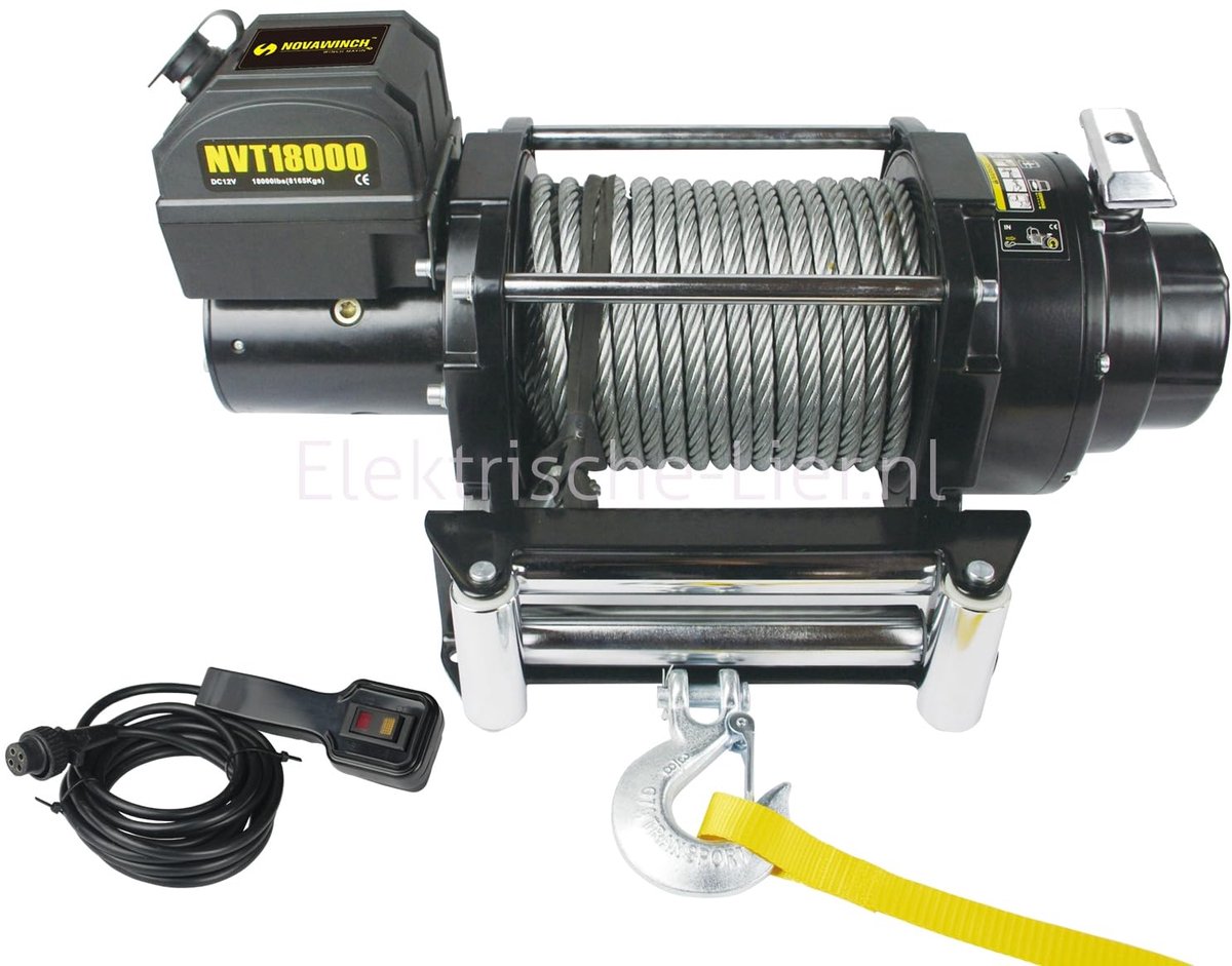 NovaWinch NVT18000 - Elektrische lier 24V - 8165 kg trekkracht - Met 25 mtr staalkabel - Incl. 4m kabelafstandsbediening