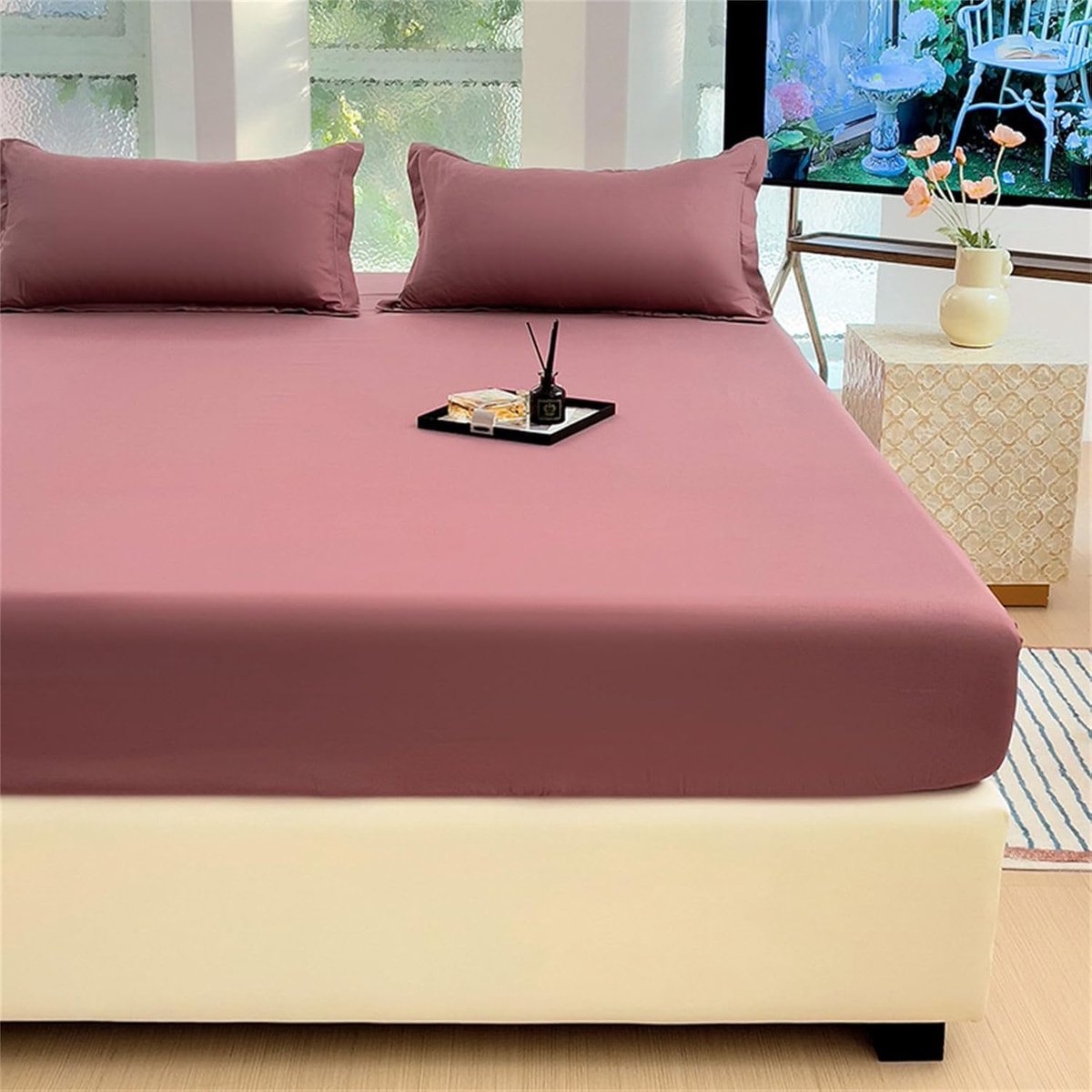 Unyqoos Elastisch hoeslaken 140x200 cm voor dikke matrassen tot 25 cm hoog roze