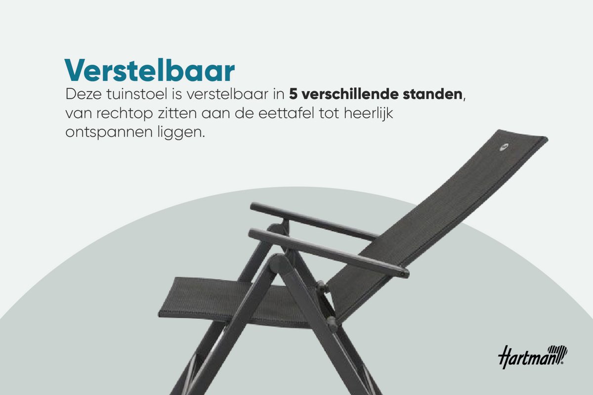 Hartman Napoli verstelbare tuinstoel Antraciet - Comfort thumbnail 4