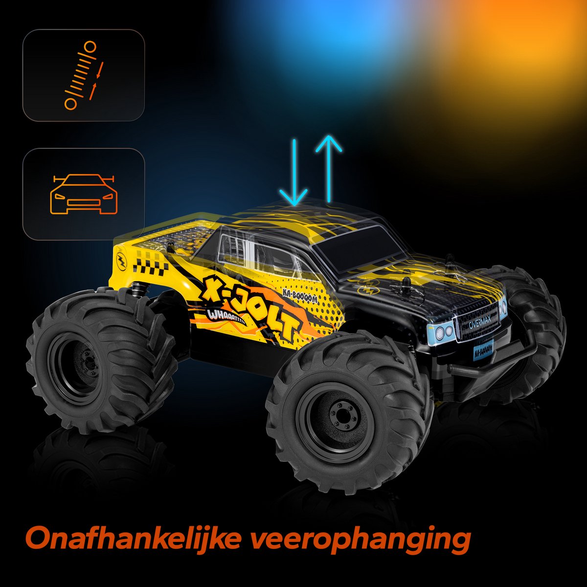 Overmax X-Jolt RC Auto – 20 km/u – Achterwielaandrijving, 2 Accu’s tot 30 min Rijtijd, Vering, Stootbumper, Offroad Banden, Plooibare Snelheidsregeling, Ergonomische Afstandsbediening – Racewagen voor Kinderen & Volwassenen - Bestuurbare Auto — afbeelding 18