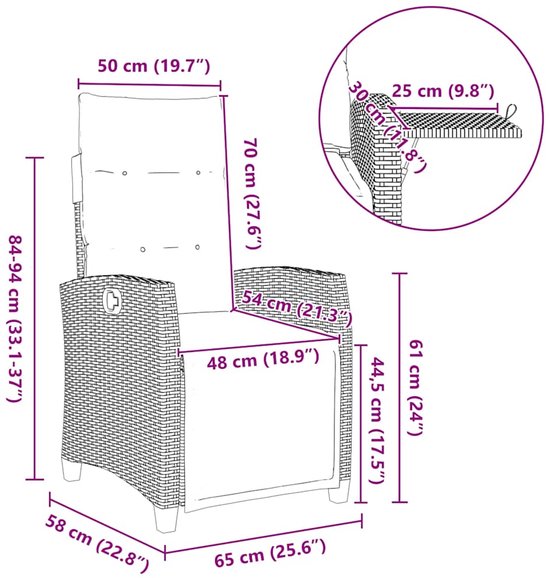 vidaXL - Chaise de jardin réglable avec table d'appoint en résine tressée - Gris