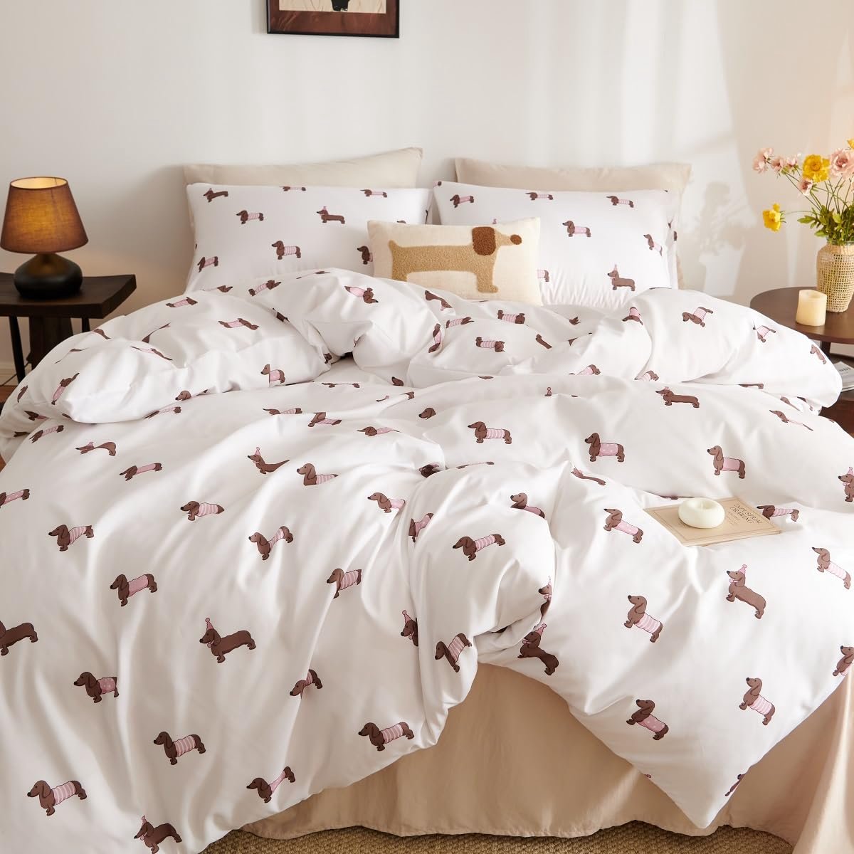 Unyqoos Dekbedovertrek Teckel – Kinderbeddengoed – Omkeerbaar – 100% Microvezel - 135 x 200 cm Roze
