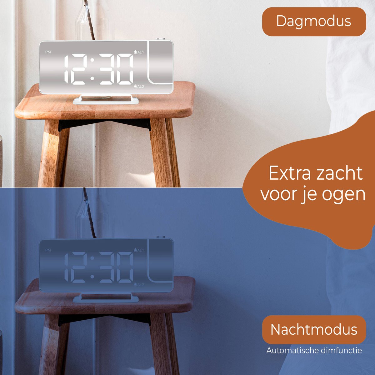 Luxime® - Digitale Wekker Met Projectie - Slaapkamer - Projectieklok Plafond - Projectiewekker - Wit — cadeau in Wonen & Interieur - foto 5