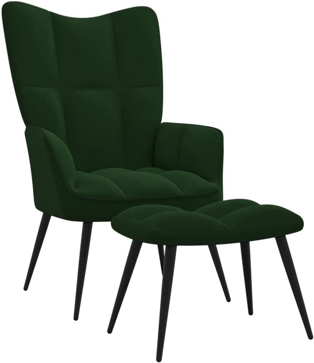 Comfortabele Fauteuil met Voetenbank - Stijlvolle Relaxstoel Donkergroen Fluweel