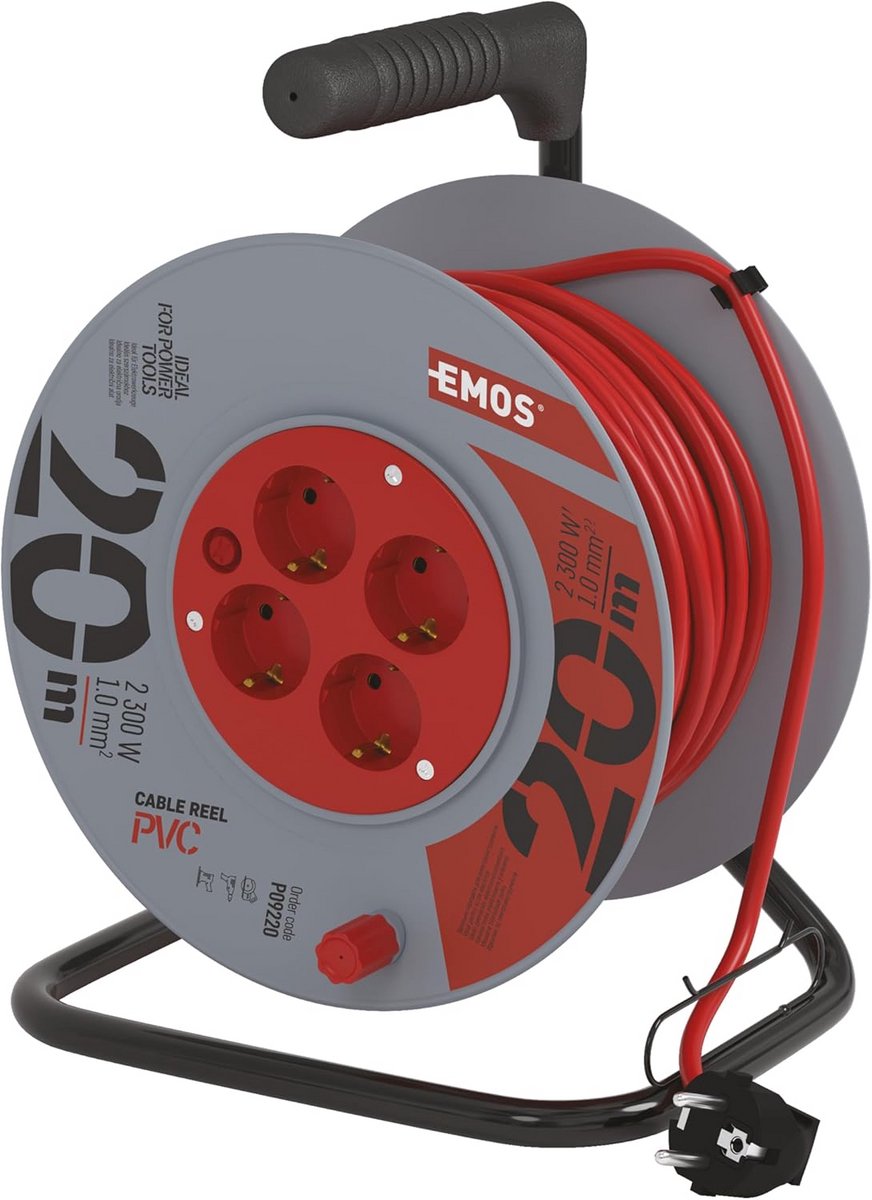 Kabelhaspel 20 meter met 4 geaarde contacten - 2300W - H05VV-F 1.0mm² - Oververhittingsbeveiliging