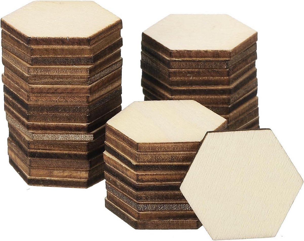 100x Zeshoekige Houten Stukken Onbehandeld - Ambachtelijke Houten Ornamenten voor Knutselen en Decoratie