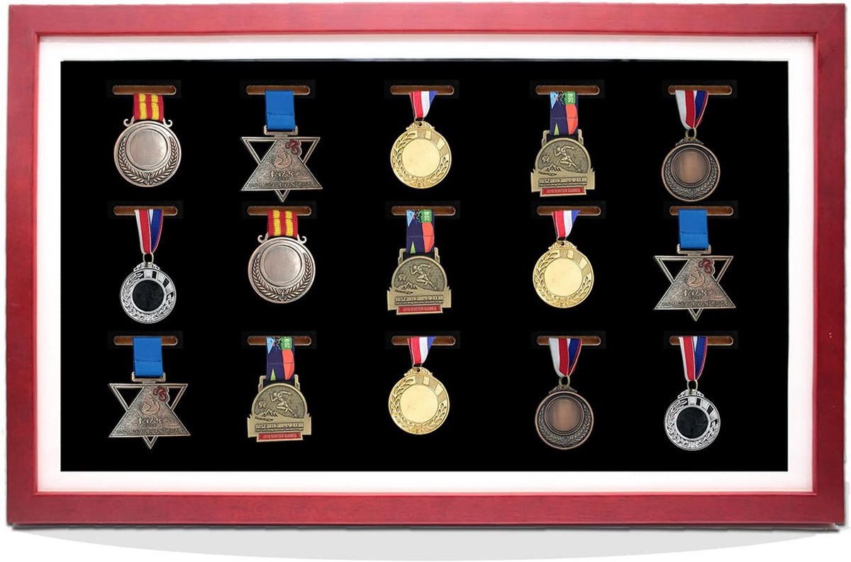 Medaillehouder Hout voor 15 Medailles - Wanddisplay voor Sportprijzen