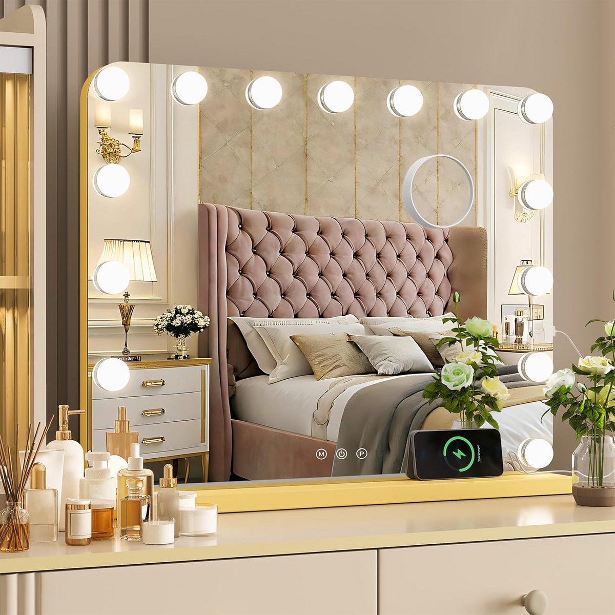 Grote Hollywood Make-up Spiegel met 15 LED Verstelbare Verlichting en 10x Vergroting