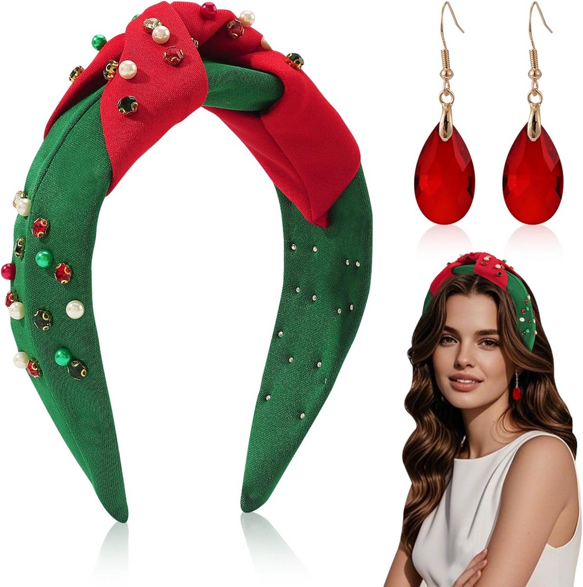 Feestelijke Kerst Haarband met Strass en Geknoopte Details